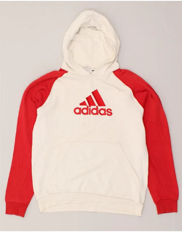 men's athletic hoodie jackets -ADIDAS Boys Graphic Hoodie Jumper 15-16 Years White Colourblock Cotton