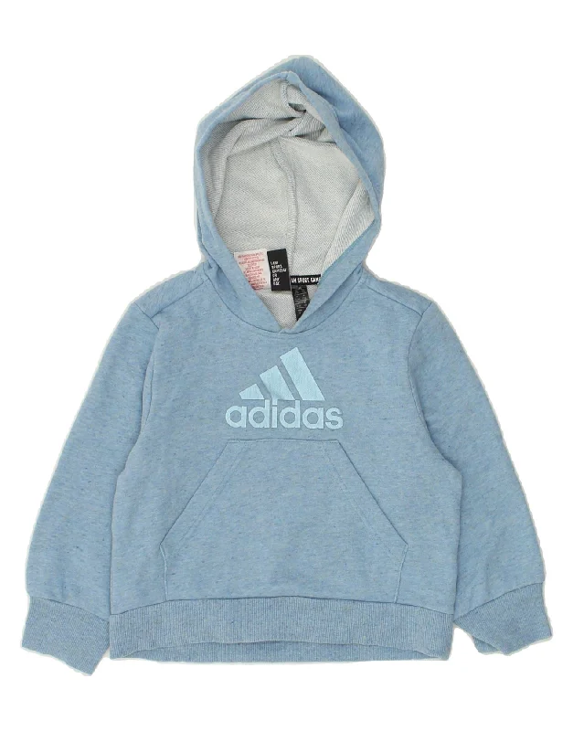 men's hoodies with slogans -ADIDAS Boys Graphic Hoodie Jumper 5-6 Years  Blue Flecked