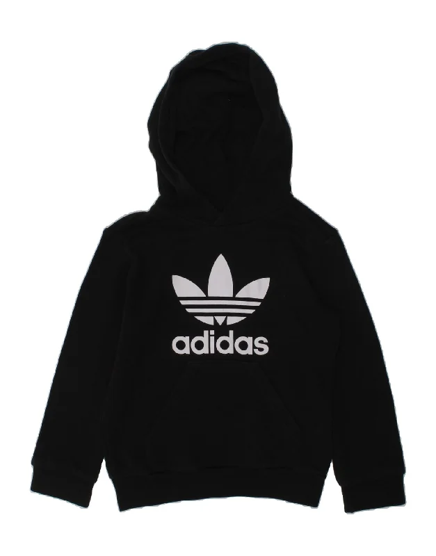 men's hoodie with zipper closure -ADIDAS Boys Graphic Hoodie Jumper 6-7 Years Black Cotton