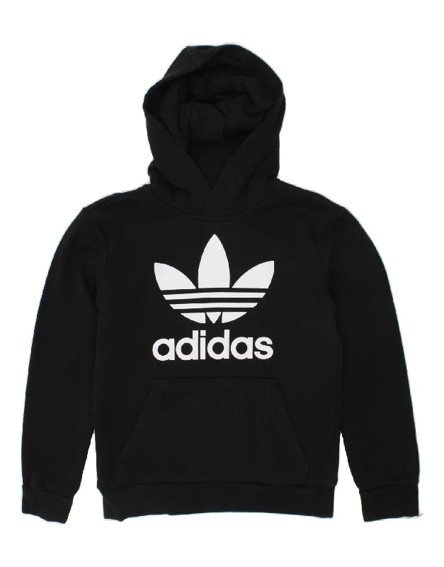 men's hoodies with logos -ADIDAS Boys Graphic Hoodie Jumper 6-7 Years Black Cotton