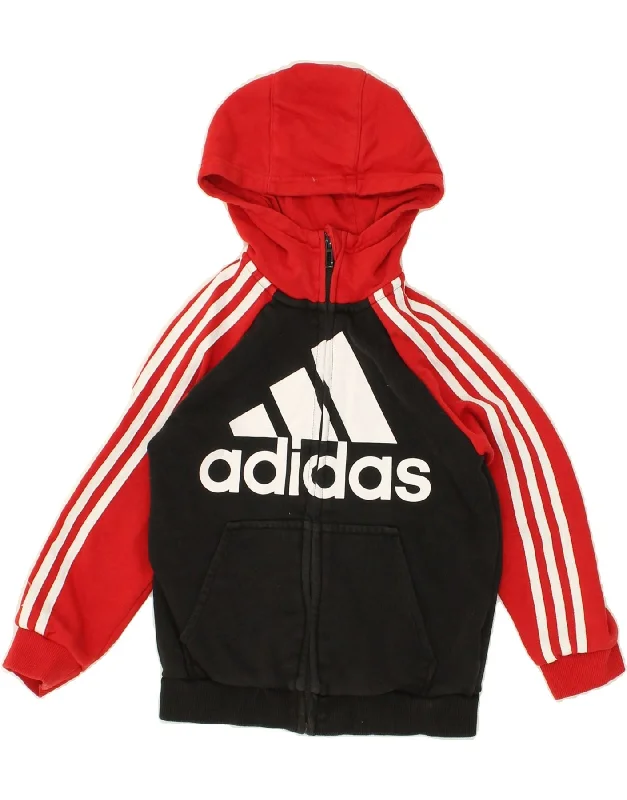 men's trendy zip-up sweatshirts -ADIDAS Boys Graphic Hoodie Jumper 6-7 Years Red Colourblock Cotton