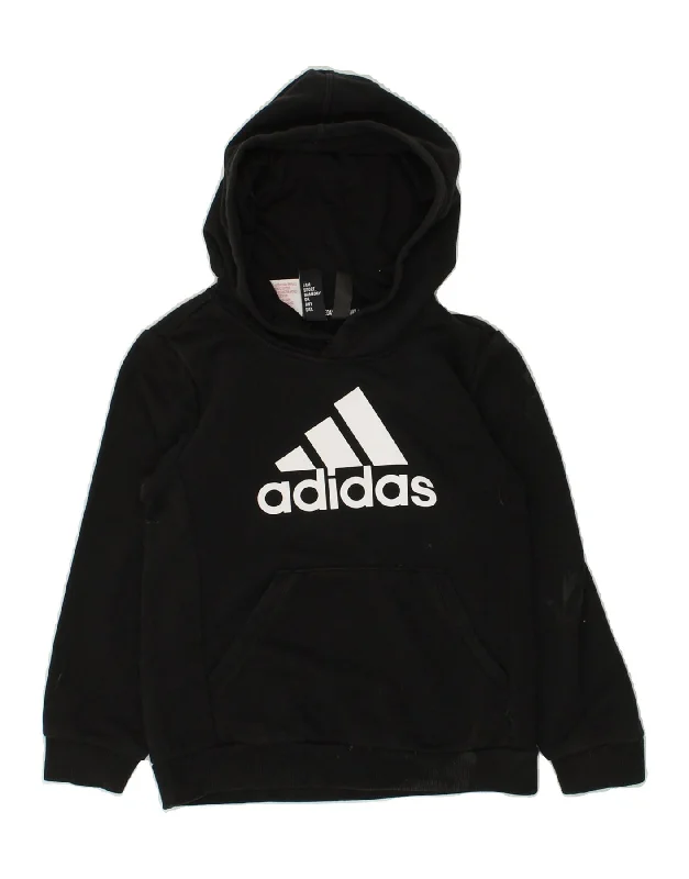 men's hoodie sweatshirt -ADIDAS Boys Graphic Hoodie Jumper 7-8 Years Black Cotton