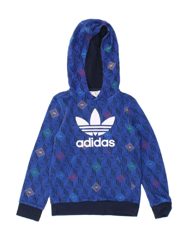 men's zip-up sweatshirts for gym -ADIDAS Boys Graphic Hoodie Jumper 7-8 Years Blue Geometric