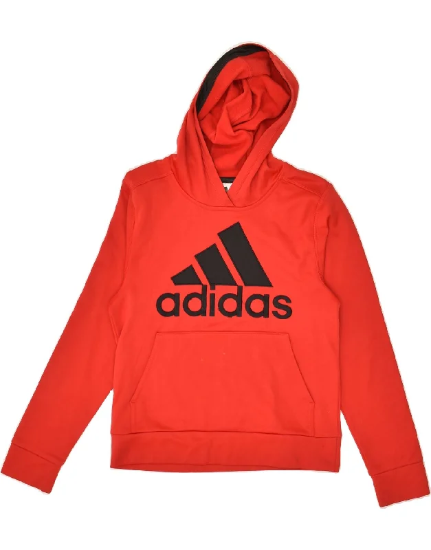 men's hoodie for chilly evenings -ADIDAS Boys Graphic Hoodie Jumper 7-8 Years Red Polyester