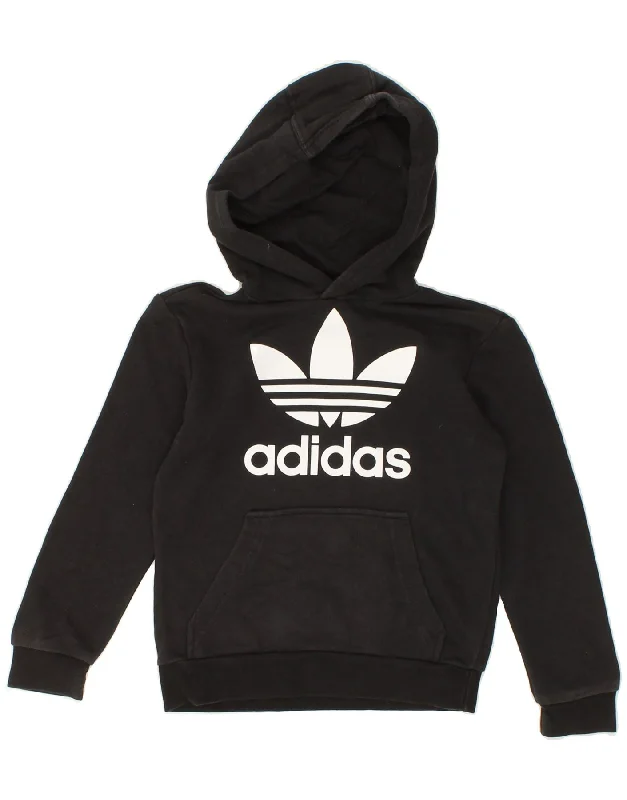 men's comfy hoodie sweatshirt -ADIDAS Boys Graphic Hoodie Jumper 8-9 Years Black Cotton