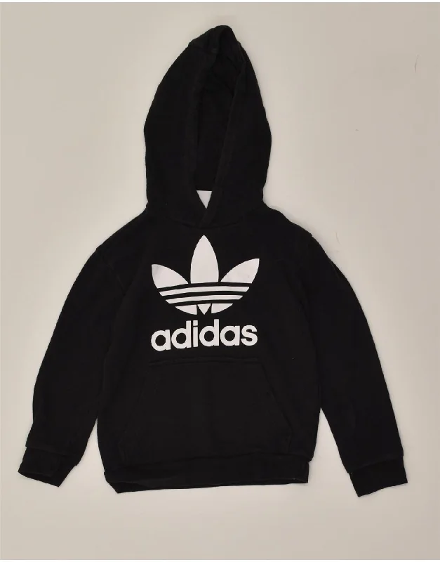 men's cozy fleece sweatshirts -ADIDAS Boys Graphic Hoodie Jumper 8-9 Years Black Cotton