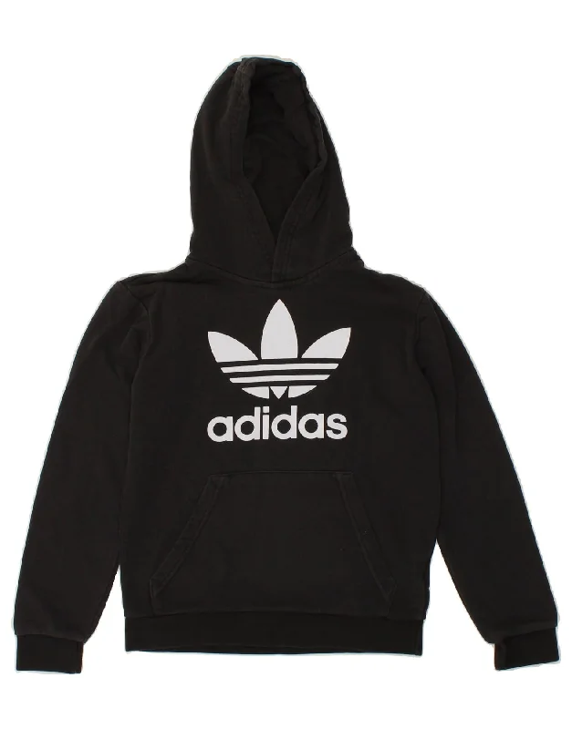 men's eco-friendly hoodies -ADIDAS Boys Graphic Hoodie Jumper 9-10 Years Black Cotton