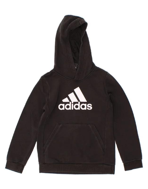 men's pullover hoodies -ADIDAS Boys Graphic Hoodie Jumper 9-10 Years Black Cotton