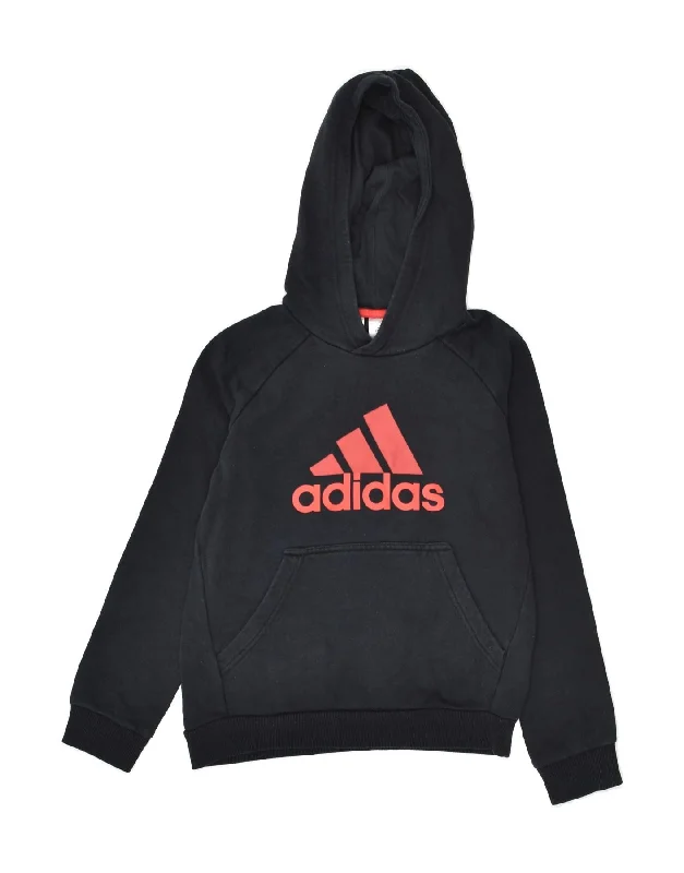 men's casual sweatshirts -ADIDAS Boys Graphic Hoodie Jumper 9-10 Years Black Cotton