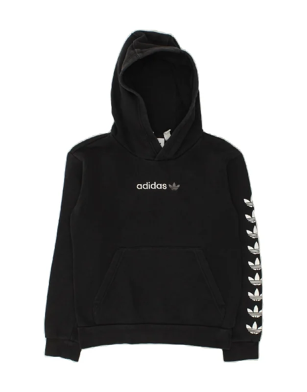 men's trendy zip-up sweatshirts -ADIDAS Boys Graphic Hoodie Jumper 9-10 Years  Black Cotton