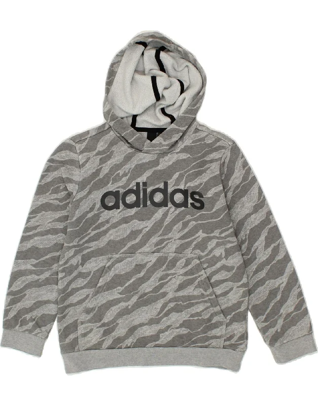 men's cozy fleece sweatshirts -ADIDAS Boys Graphic Hoodie Jumper 9-10 Years Grey Camouflage Cotton