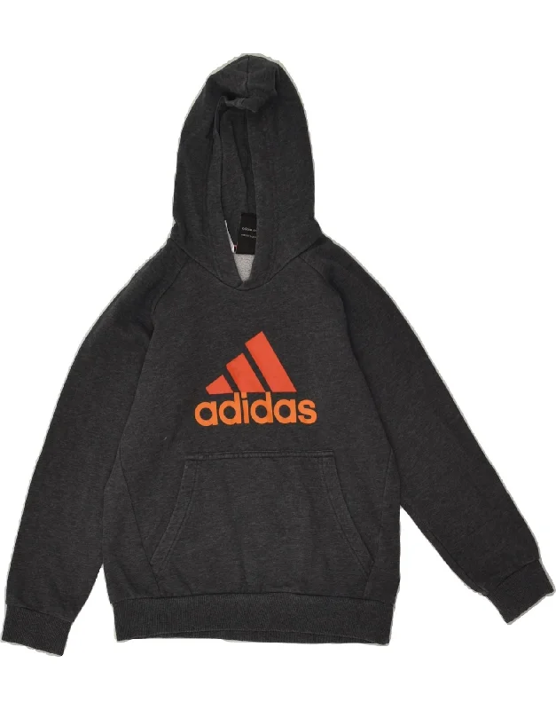 men's hoodie with bold prints -ADIDAS Boys Graphic Hoodie Jumper 9-10 Years Grey Cotton