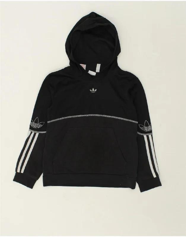 men's hoodie for layering in cold -ADIDAS Boys Graphic Hoodie Jumper 9-10 Years Small  Black Cotton