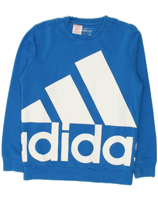 men's fleece hoodie jacket -ADIDAS Boys Graphic Sweatshirt Jumper 13-14 Years Blue Cotton