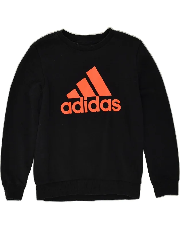 men's pullover sweatshirts -ADIDAS Boys Graphic Sweatshirt Jumper 9-10 Years Black Cotton