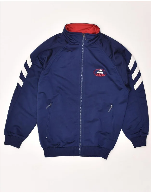 men's tailored outdoor jackets -ADIDAS Boys Graphic Tracksuit Top Jacket 10-11 Years Navy Blue Colourblock