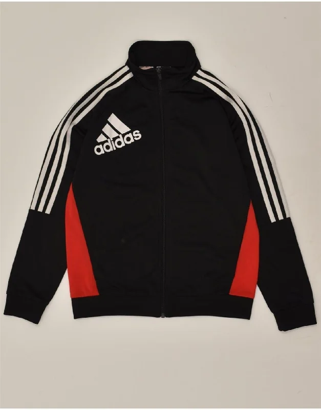 men's formal jackets -ADIDAS Boys Graphic Tracksuit Top Jacket 11-12 Years Black Colourblock