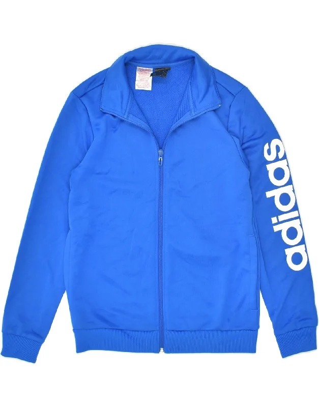 men's waterproof puffer jackets -ADIDAS Boys Graphic Tracksuit Top Jacket 11-12 Years Blue Polyester