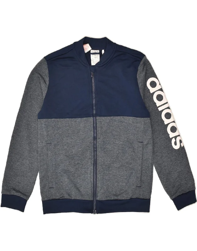 men's casual quilted jackets -ADIDAS Boys Graphic Tracksuit Top Jacket 11-12 Years Grey Colourblock