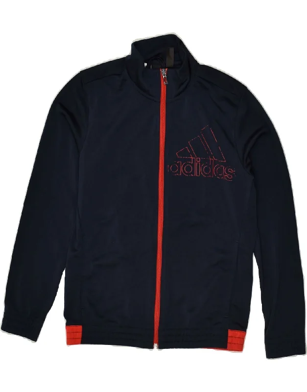 men's tailored jackets -ADIDAS Boys Graphic Tracksuit Top Jacket 11-12 Years Navy Blue Polyester