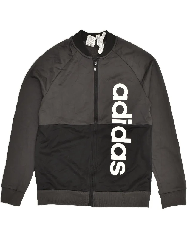 men's formal jackets -ADIDAS Boys Graphic Tracksuit Top Jacket 13-14 Years Black Colourblock