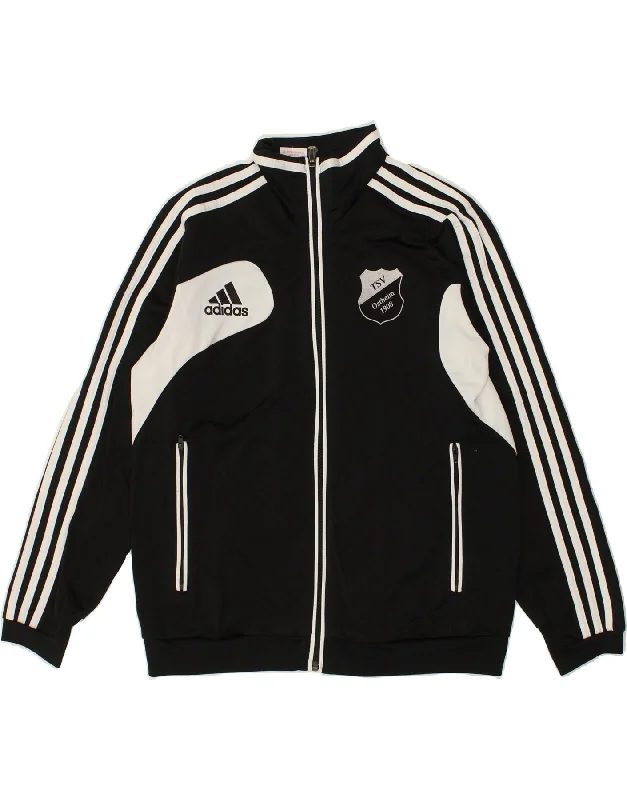 men's waterproof jackets -ADIDAS Boys Graphic Tracksuit Top Jacket 13-14 Years Black Colourblock