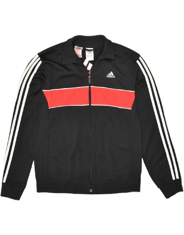 men's sports jackets for work -ADIDAS Boys Graphic Tracksuit Top Jacket 13-14 Years Black Colourblock