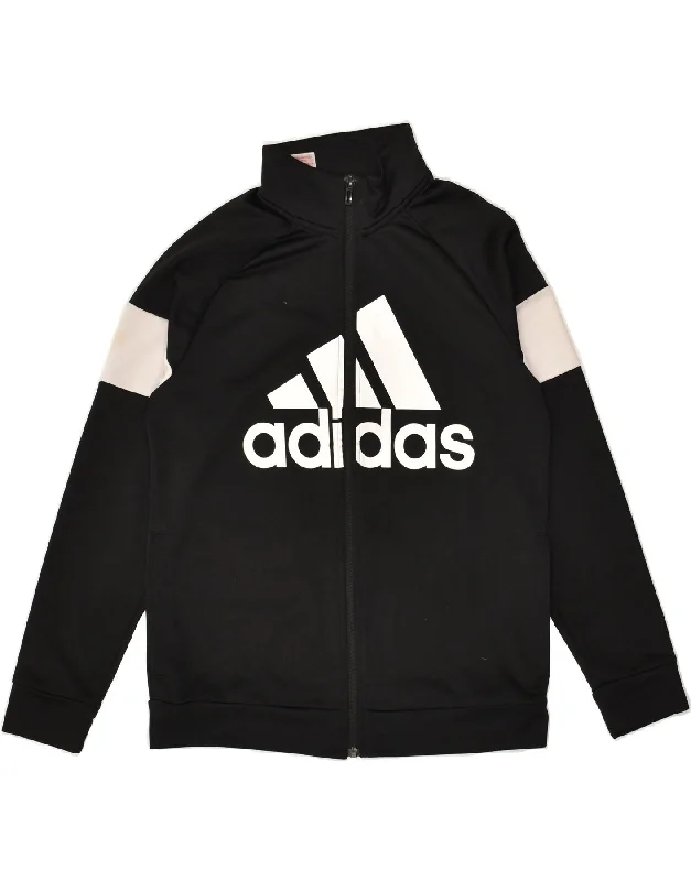 men's padded jackets -ADIDAS Boys Graphic Tracksuit Top Jacket 13-14 Years Black Colourblock