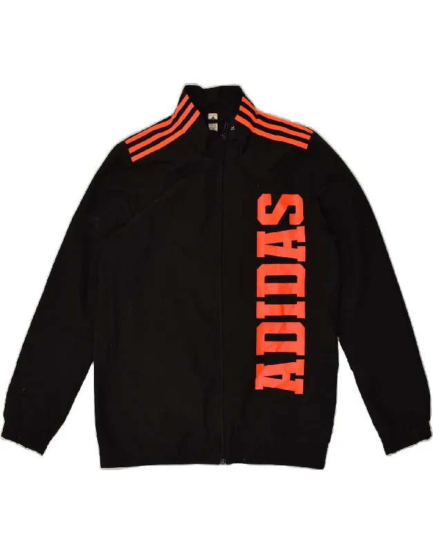 men's sporty jackets -ADIDAS Boys Graphic Tracksuit Top Jacket 13-14 Years Black Polyester