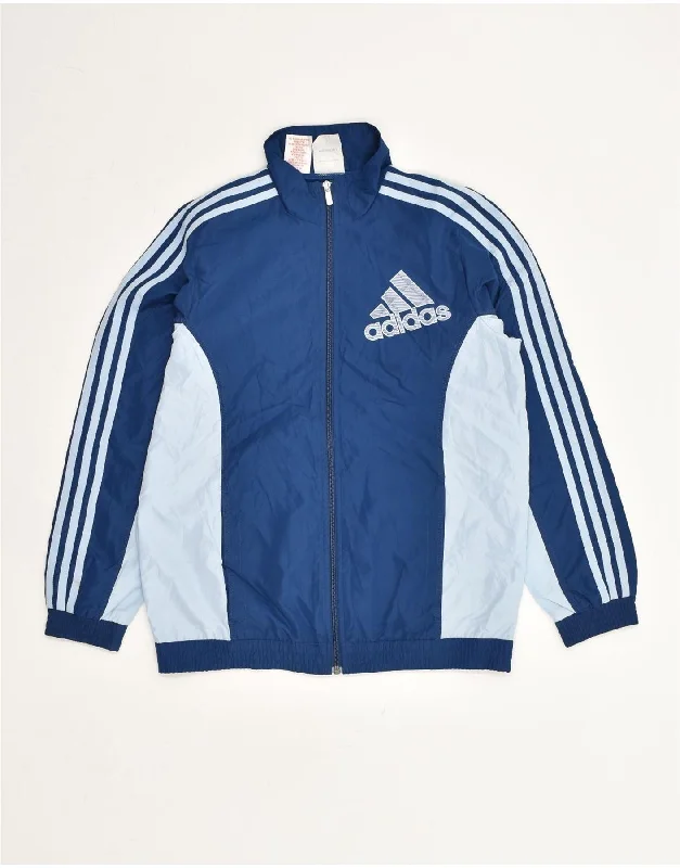 men's outdoor fleece jackets -ADIDAS Boys Graphic Tracksuit Top Jacket 13-14 Years Blue Colourblock