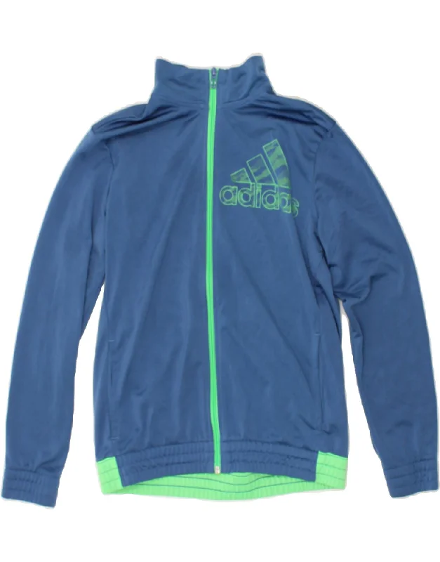 men's lightweight jackets -ADIDAS Boys Graphic Tracksuit Top Jacket 13-14 Years Large  Blue Polyester