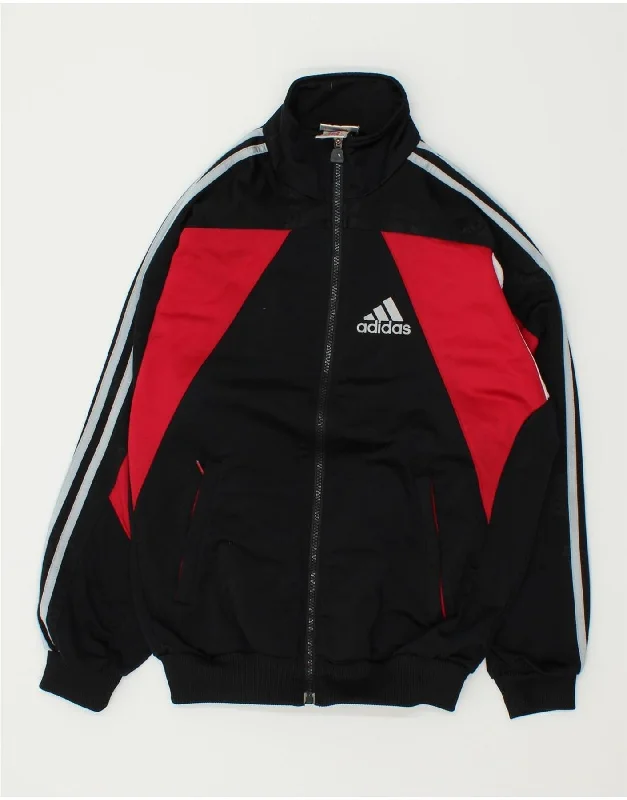 men's windbreaker jackets -ADIDAS Boys Graphic Tracksuit Top Jacket 13-14 Years XL Black Colourblock