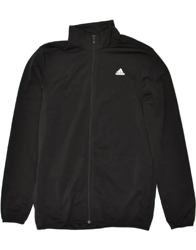 men's rain-resistant jackets -ADIDAS Boys Graphic Tracksuit Top Jacket 15-16 Years Black Polyester