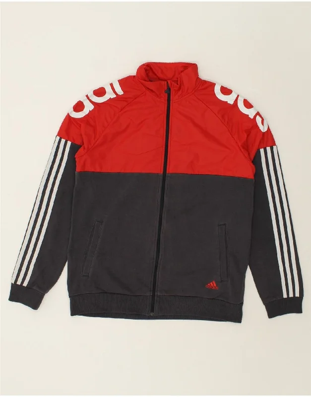 men's casual blazers -ADIDAS Boys Graphic Tracksuit Top Jacket 15-16 Years Red Colourblock