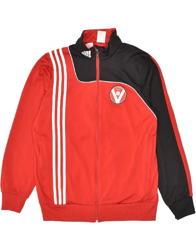 men's waterproof jackets -ADIDAS Boys Graphic Tracksuit Top Jacket 15-16 Years Red Colourblock