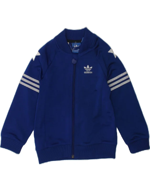 men's fashionable outer jackets -ADIDAS Boys Graphic Tracksuit Top Jacket 3-4 Years Blue Polyester