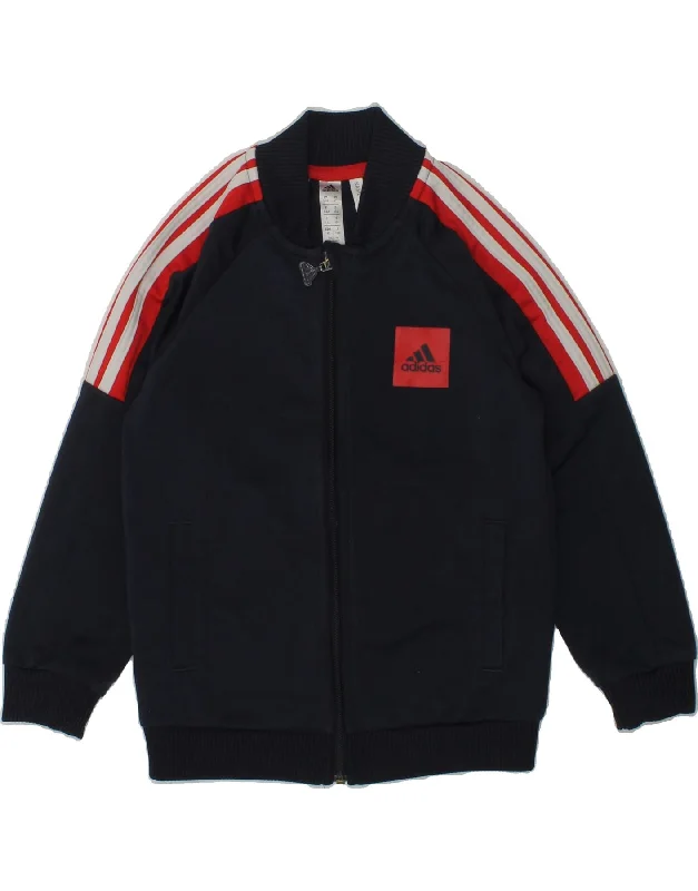 men's wind-resistant jackets -ADIDAS Boys Graphic Tracksuit Top Jacket 3-4 Years Navy Blue Polyester