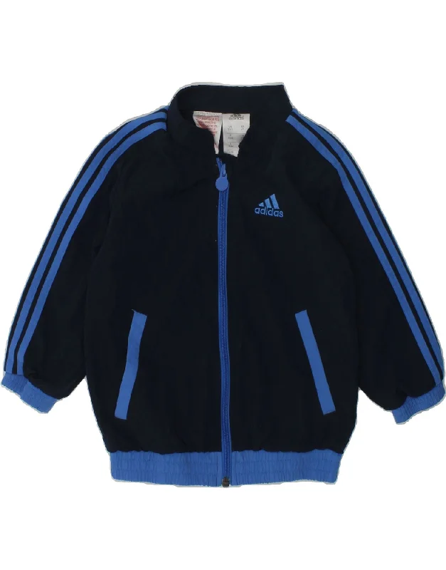 men's stylish leather bomber jackets -ADIDAS Boys Graphic Tracksuit Top Jacket 3-4 Years Navy Blue Polyester