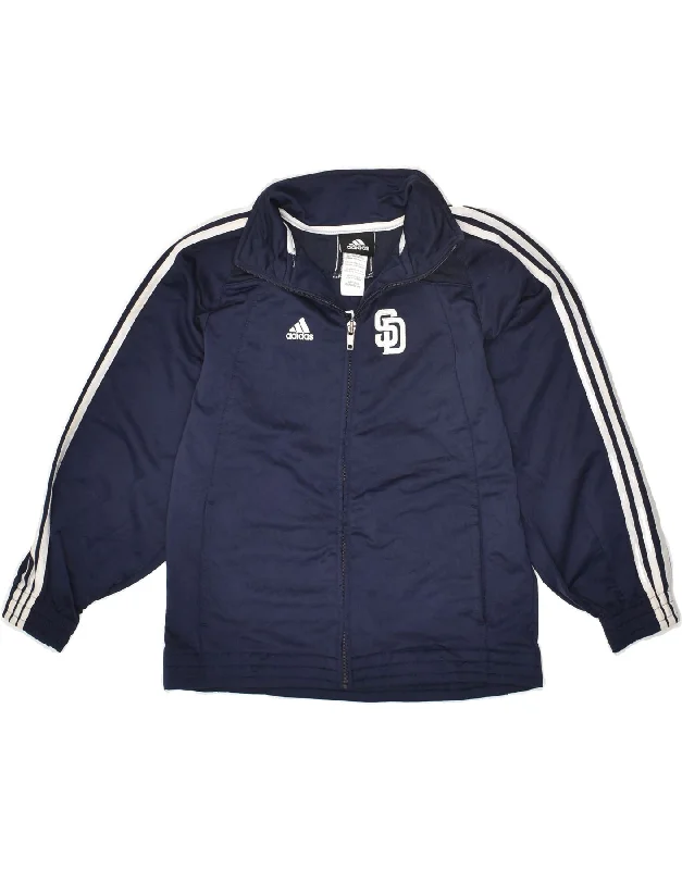 men's winter coats with fur -ADIDAS Boys Graphic Tracksuit Top Jacket 6-7 Years Large Navy Blue