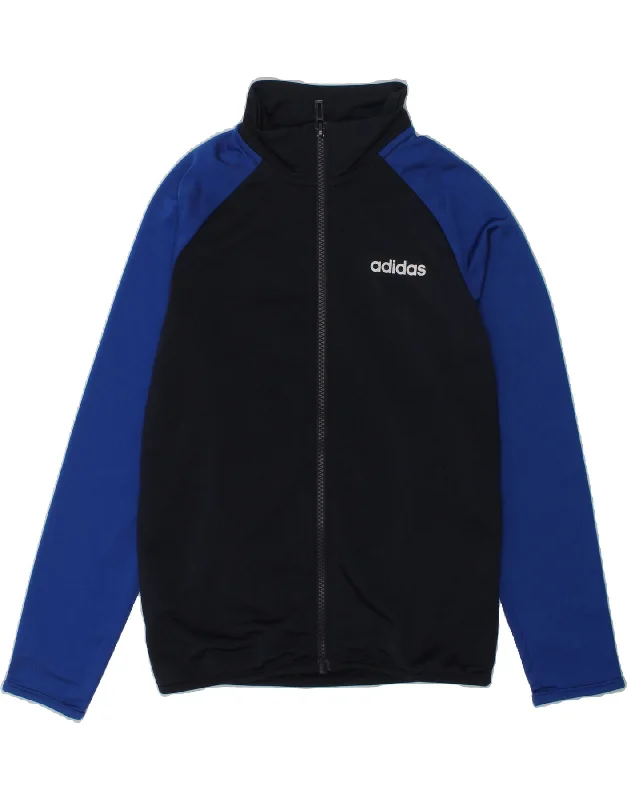 men's travel jackets -ADIDAS Boys Graphic Tracksuit Top Jacket 7-8 Years Navy Blue Colourblock