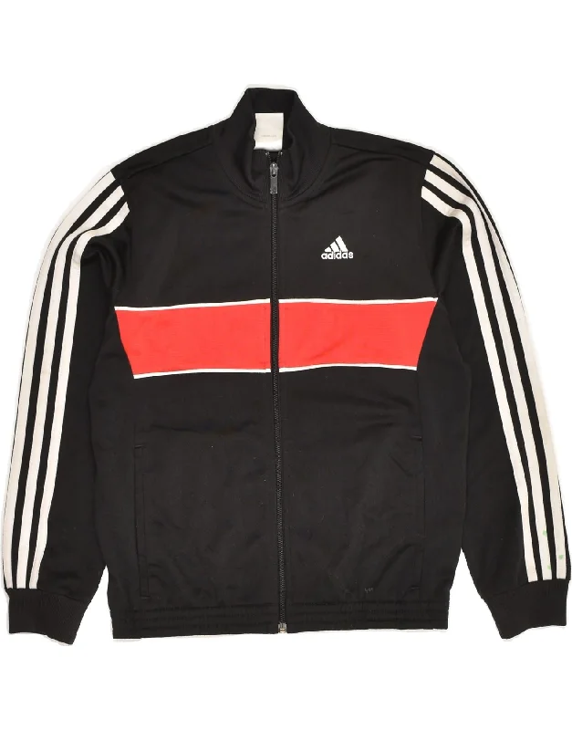 men's warm parkas for winter -ADIDAS Boys Graphic Tracksuit Top Jacket 9-10 Years Black Colourblock