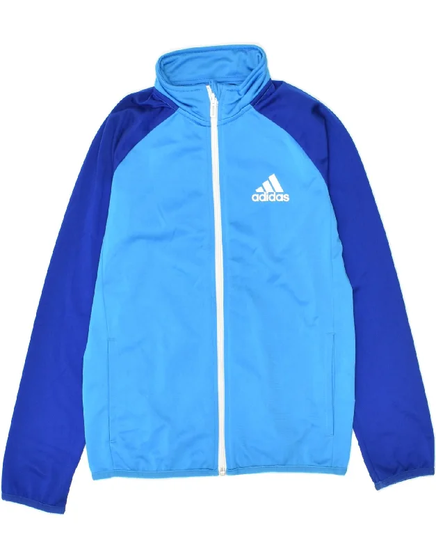 men's quilted jackets for winter -ADIDAS Boys Graphic Tracksuit Top Jacket 9-10 Years Blue Colourblock