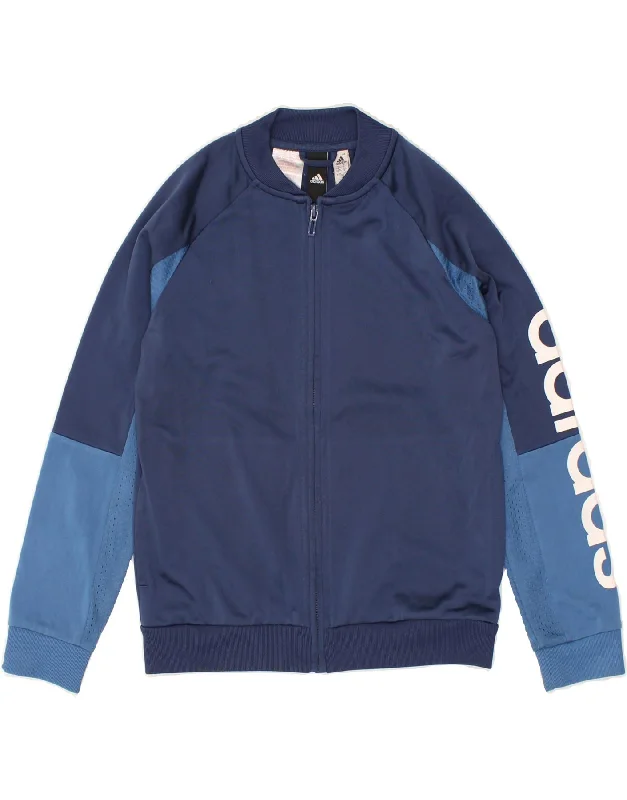 men's winter jackets with hood -ADIDAS Boys Graphic Tracksuit Top Jacket 9-10 Years Navy Blue Polyester