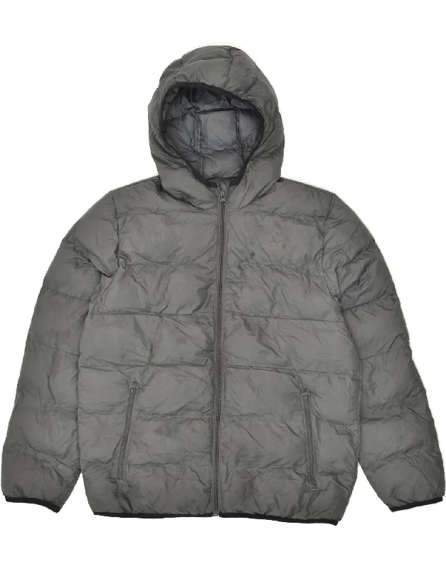 men's casual outerwear jackets -ADIDAS Boys Hooded Padded Jacket 13-14 Years Grey Polyester