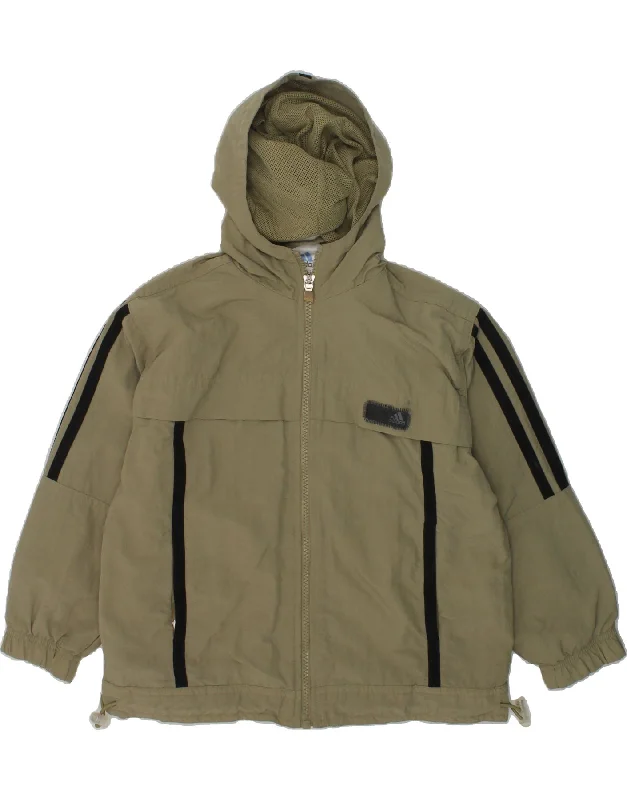 men's softshell jackets -ADIDAS Boys Hooded Rain Jacket 5-6 Years Beige Polyester