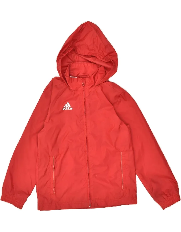 men's rugged jackets -ADIDAS Boys Hooded Rain Jacket 7-8 Years Red Polyester