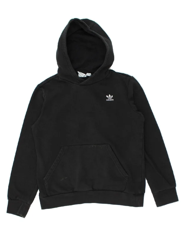 men's printed fleece sweatshirts -ADIDAS Boys Hoodie Jumper 13-14 Years Black Cotton