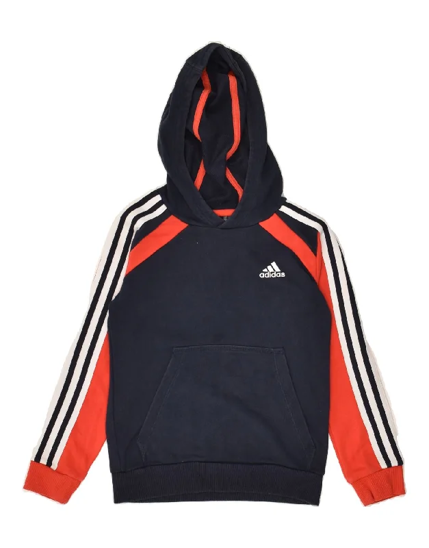 men's athletic hoodies -ADIDAS Boys Hoodie Jumper 8-9 Years Navy Blue Colourblock Cotton