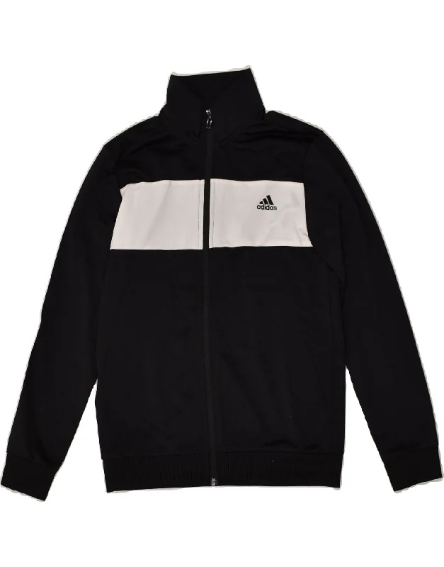 men's parka jackets with fur -ADIDAS Boys Tracksuit Top Jacket 11-12 Years Black Colourblock Polyester