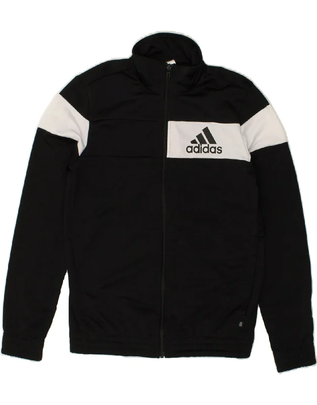 men's windbreaker jackets -ADIDAS Boys Tracksuit Top Jacket 11-12 Years Black Colourblock Polyester